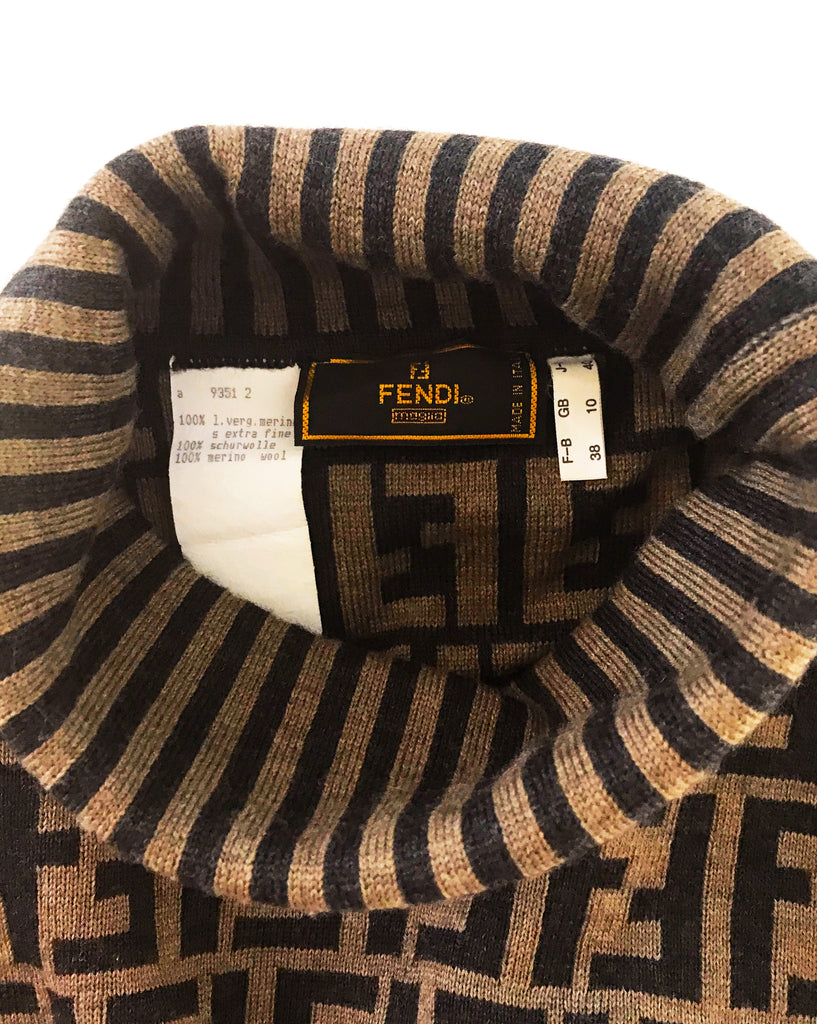 Fruit Vintage Fendi Zucca Logo Monogram Print Knit Turtleneck Sweater Jumper