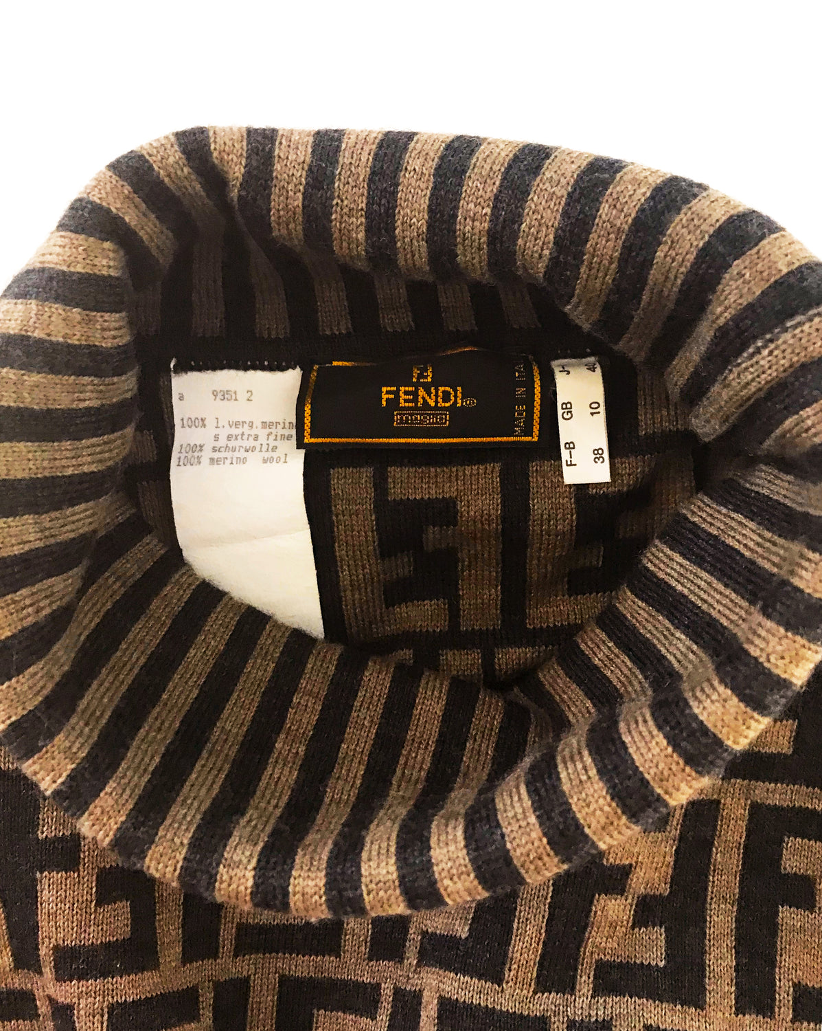 Fruit Vintage Fendi Zucca Logo Monogram Print Knit Turtleneck Sweater Jumper