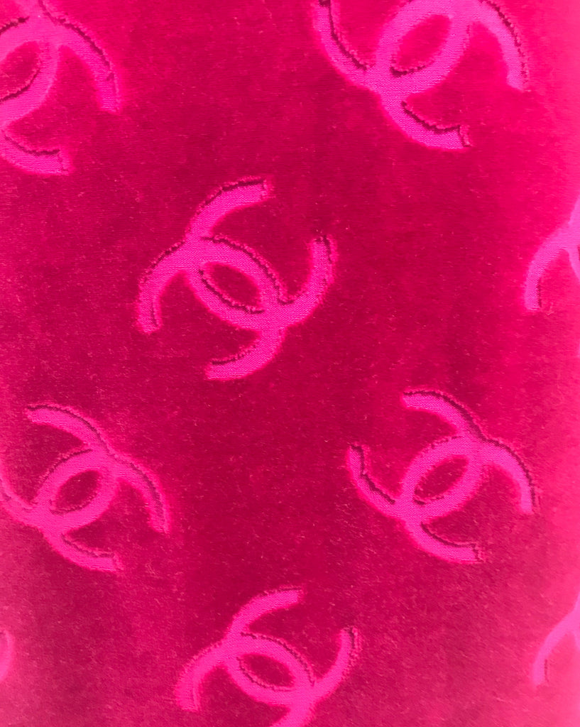 FRUIT Vintage very rare Pink Chanel Logo Velour Tank Dress from the Spring Summer 1996 collection as worn by Kylie Jenner.
