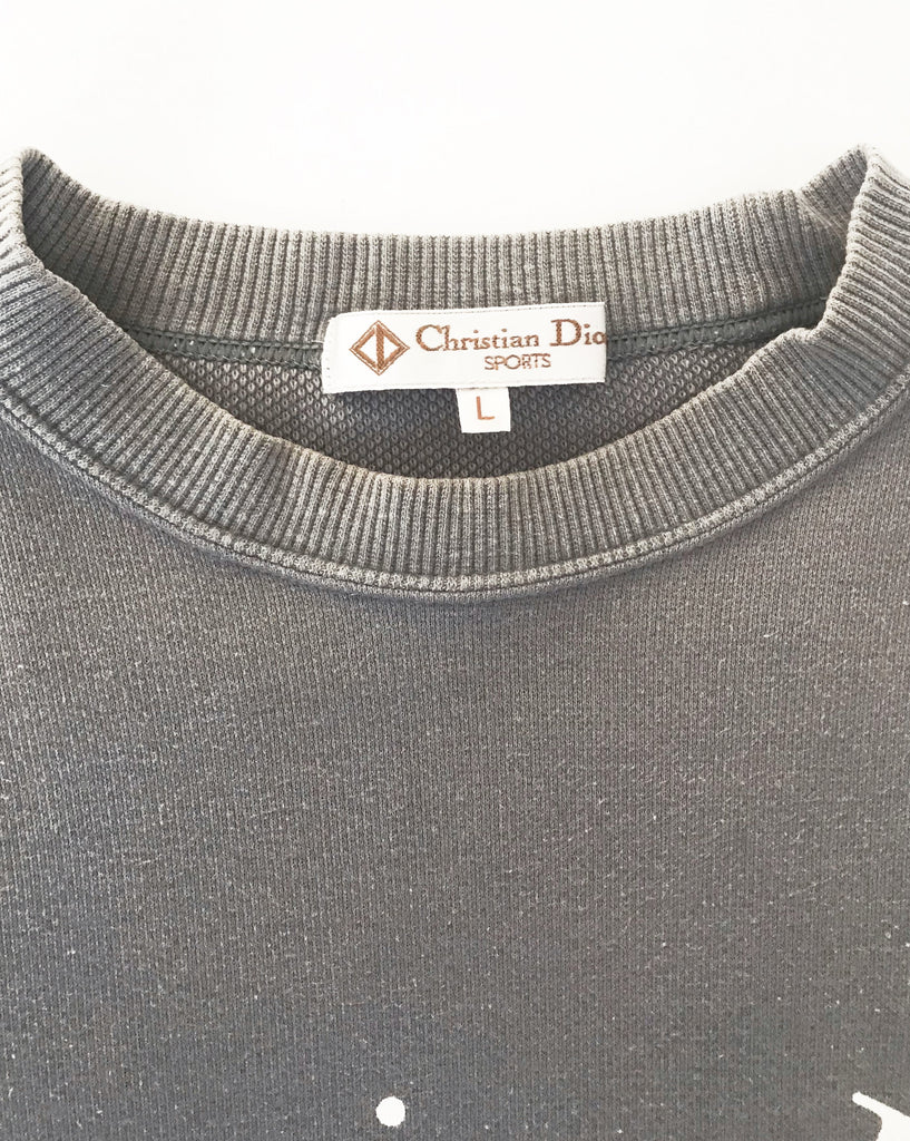 Fruit Vintage Christian Dior Sport Grey 1980s Logo sweat shirt. It features a large printed logo design at front and classic sweat shirt cut.