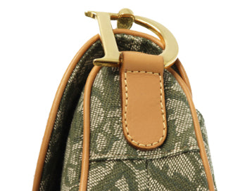 FRUIT vintage a classic Christian Dior by John Galliano khaki trotter/oblique logo monogram canvas saddle bag with tan leather trim.