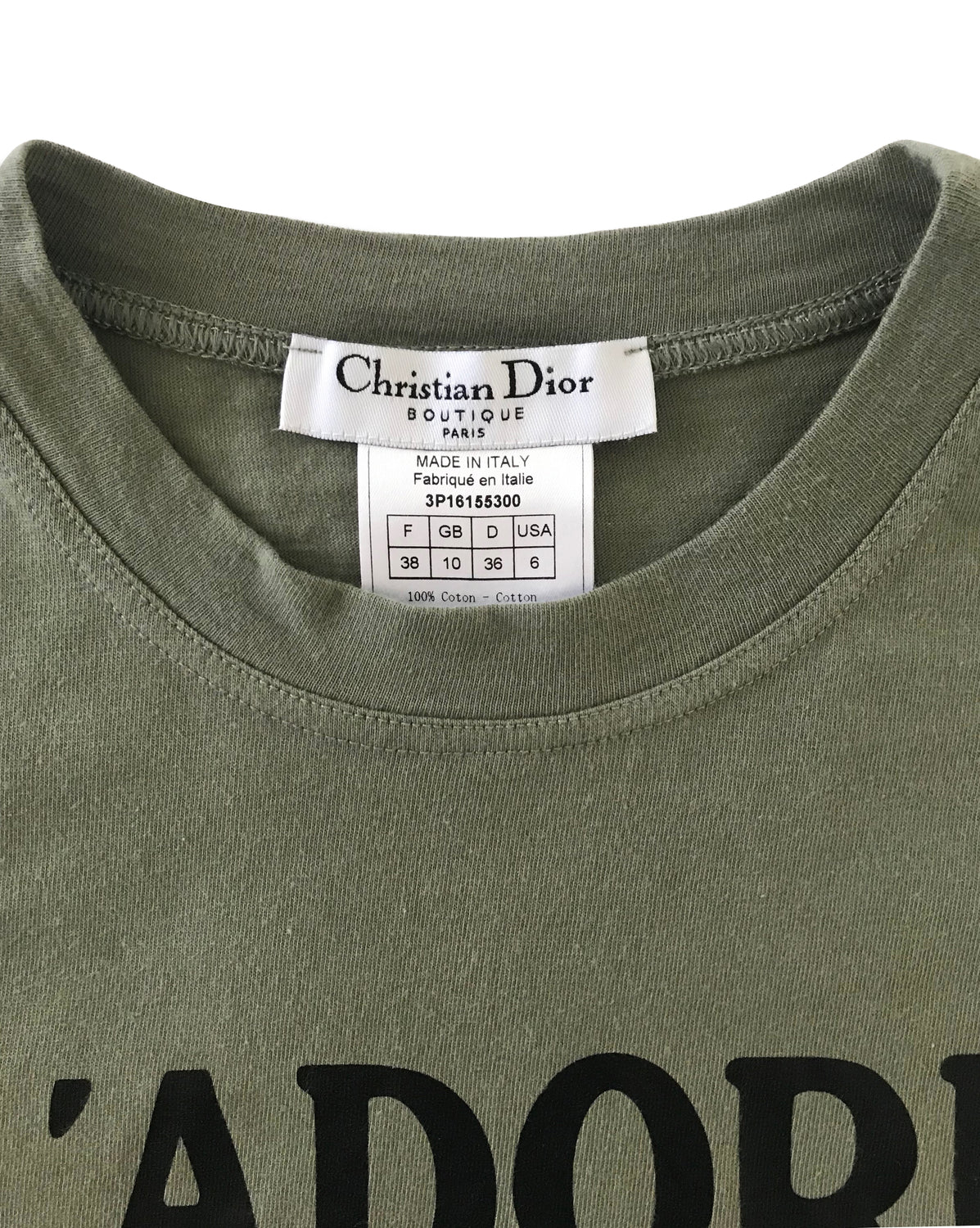 Fruit Vintage Christian Dior Khaki Green Black J'adore Dior Logo Tank Top by John Galliano