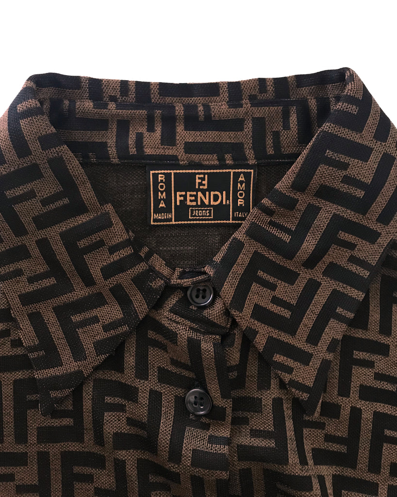 Fruit Vintage Fendi Zucca Monogram Print Brown Logo Shirt Blouse