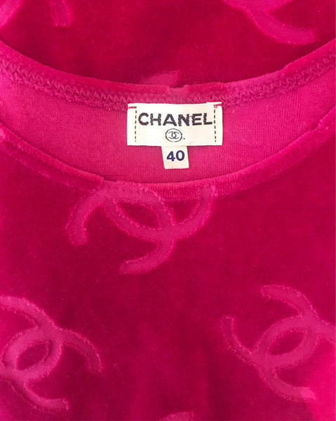chanel pink velour dress Chanel S/s 1996 Pink Velour 'cc' Mini Dress