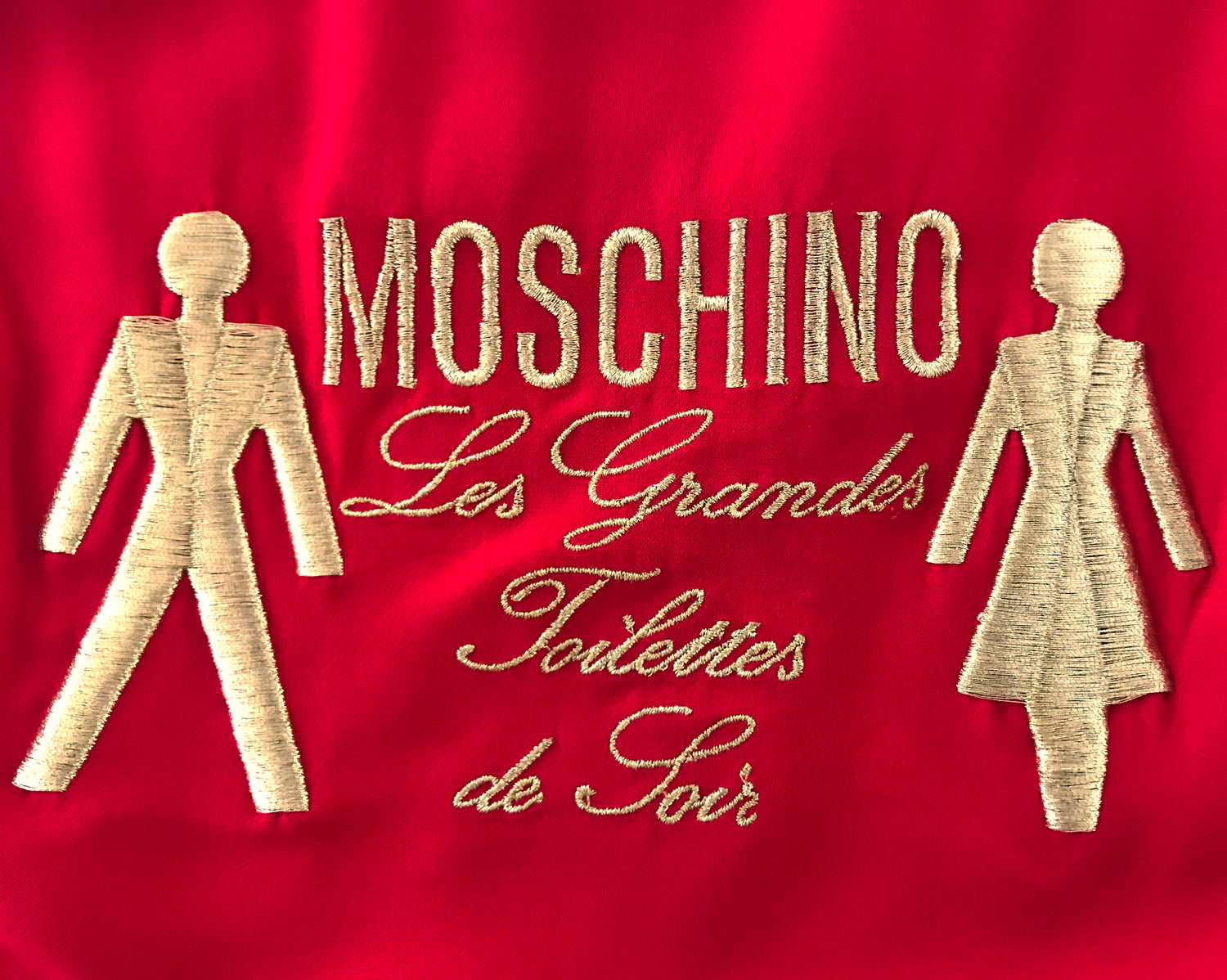 Fruit Vintage Moschino Logo Text Slogan Top Red Gold Embroidery