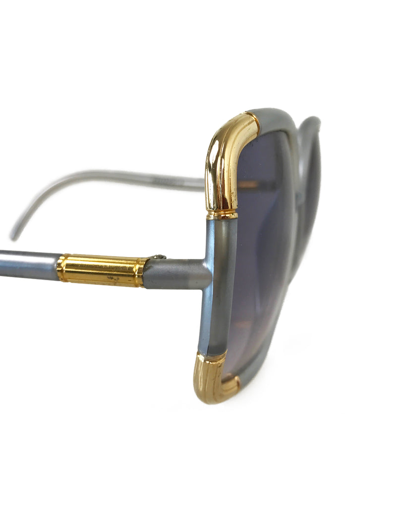 1987 SHOP Vintage Ted Lapidus Silver Square Frame Sunglasses 1970s