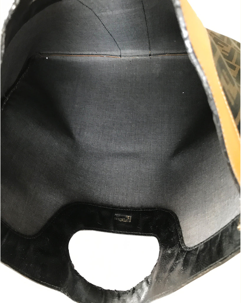 Fruit Vintage Fendi fold over convertible clutch tote bag in the iconic Fendi Zucca monogram canvas with Fendi Logo stamp.