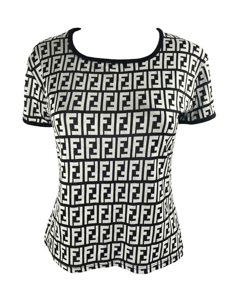 Fruit Vintage Fendi Zucca Monogram Print Black White T-shirt Top Tee