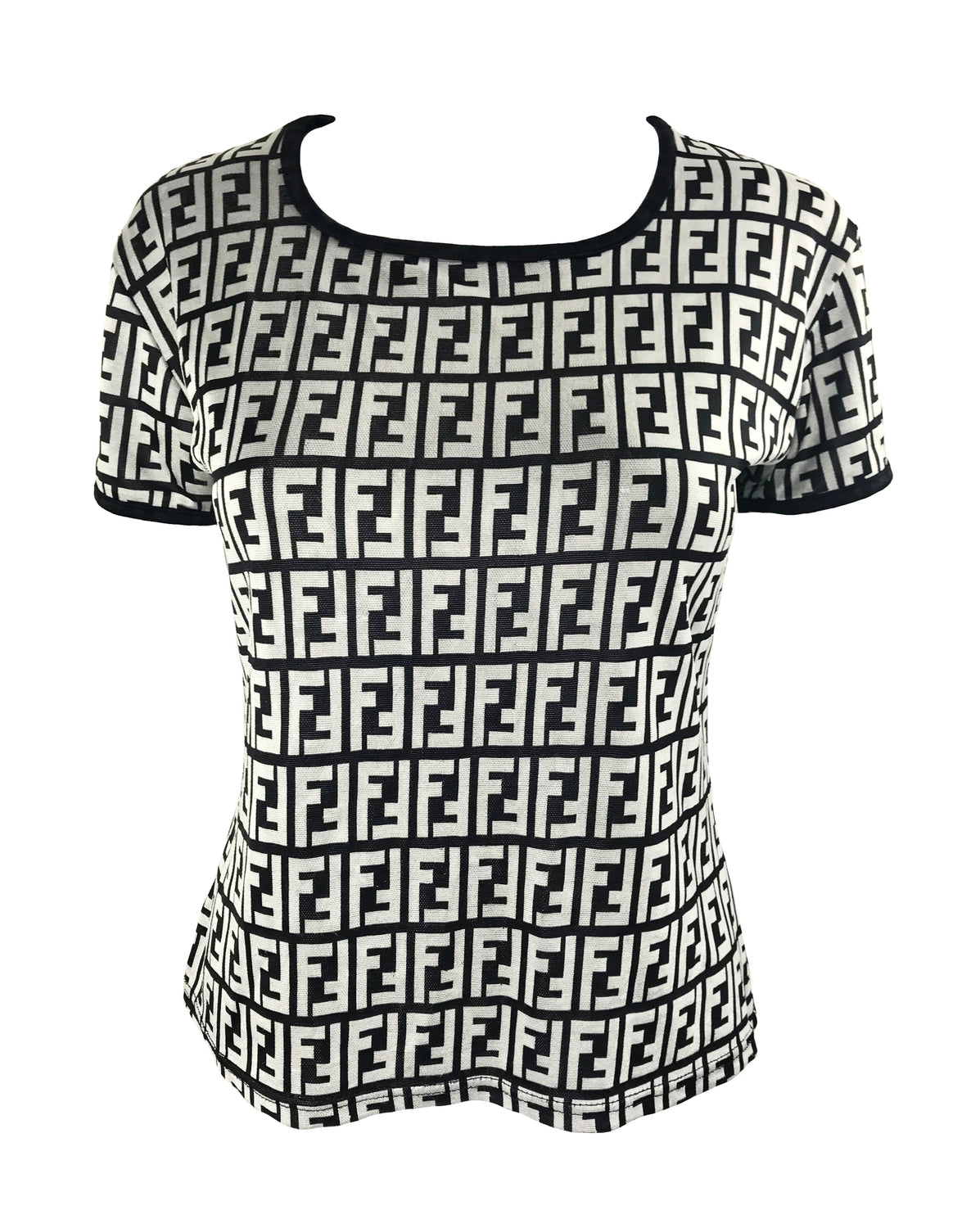 Fruit Vintage Fendi Zucca Monogram Print Black White T-shirt Top Tee