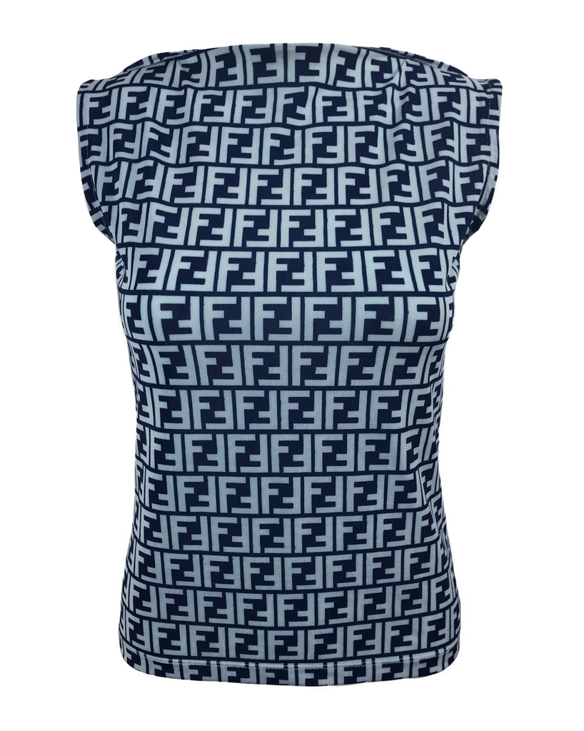 Fruit Vintage Fendi Zucca Logo Monogram Print Blue Tank Top