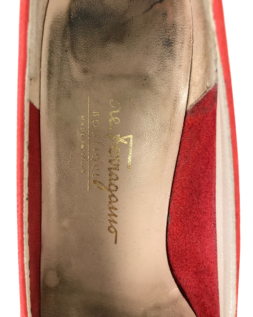 1987 SHOP Vintage Salvatore Ferragamo Red Suede bow Logo Flats shoes