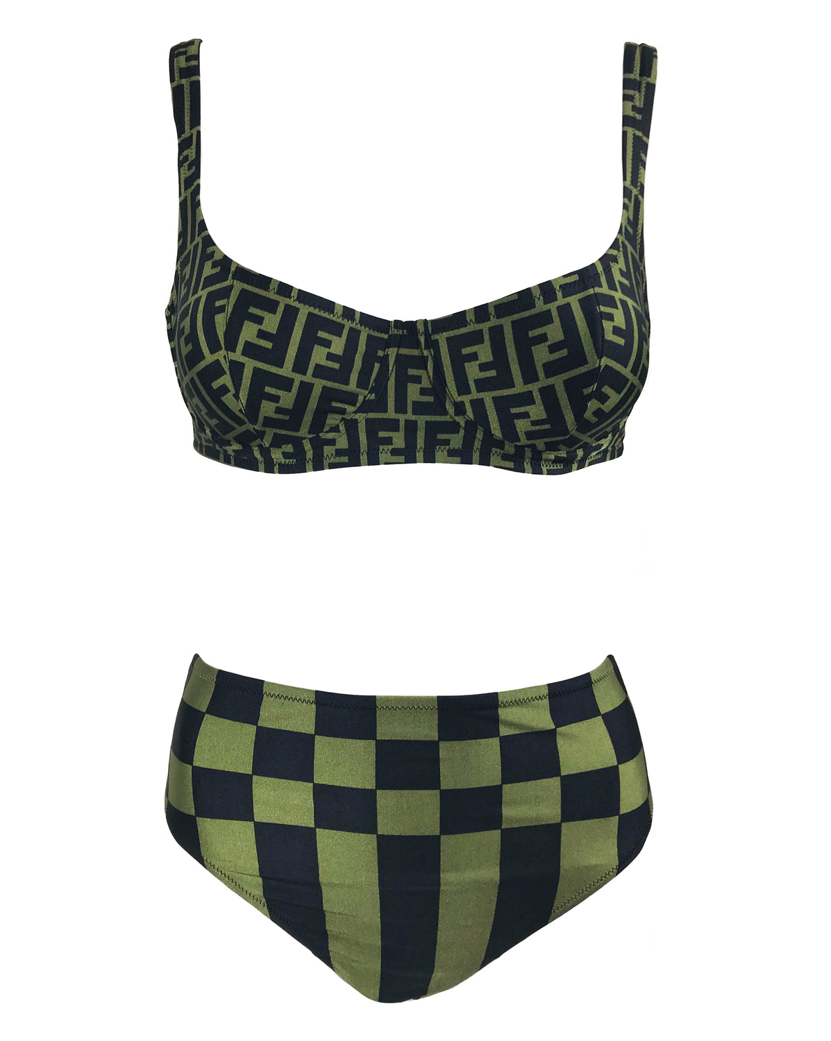 Fruit Vintage Fendi Zucca Logo Monogram Print Bikini Green Two Piece Rare
