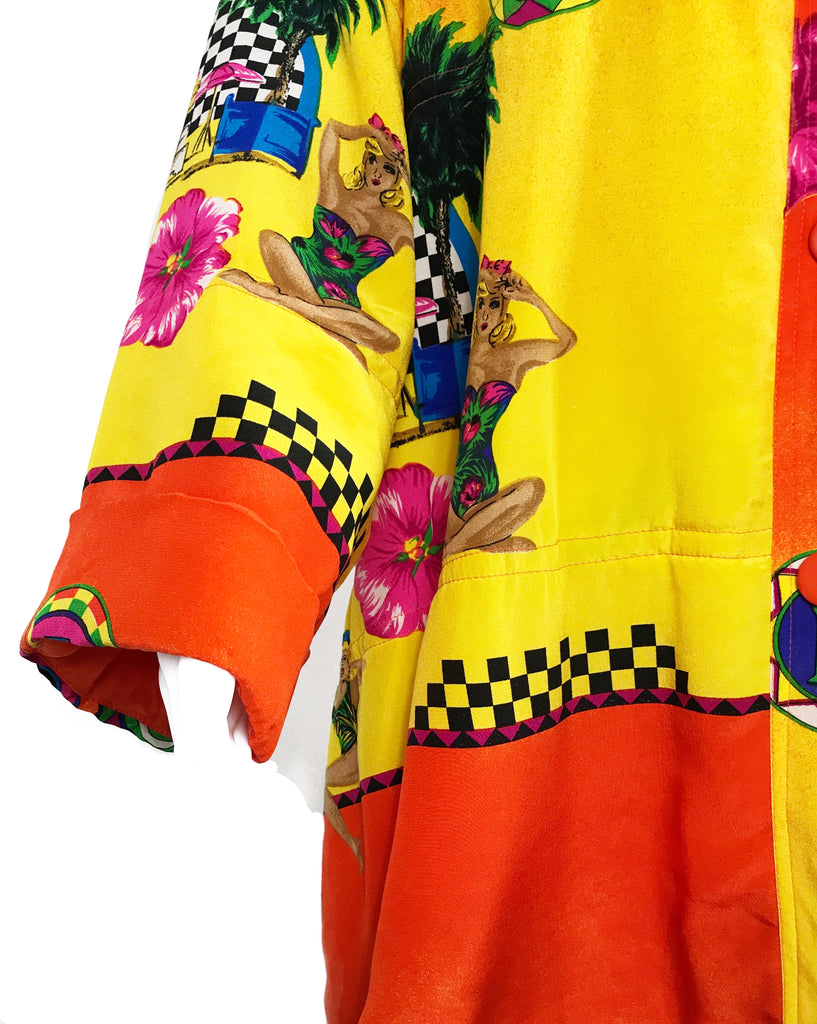 FRUIT Vintage Hawaiian Print Silk 1980s Coat graphic retro