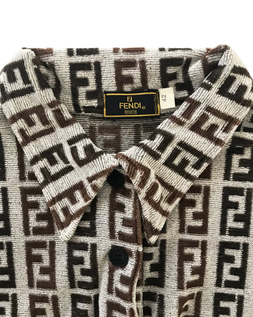 Fruit Vintage Fendi Zucca Monogram Print Velour White Polo Top Kylie Jenner