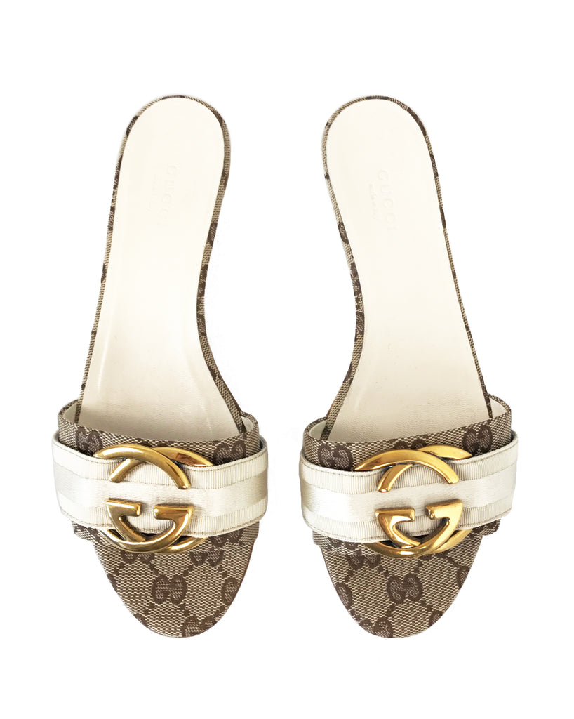 FRUIT Vintage Gucci 1990s Monogram Logo Print Slides shoes