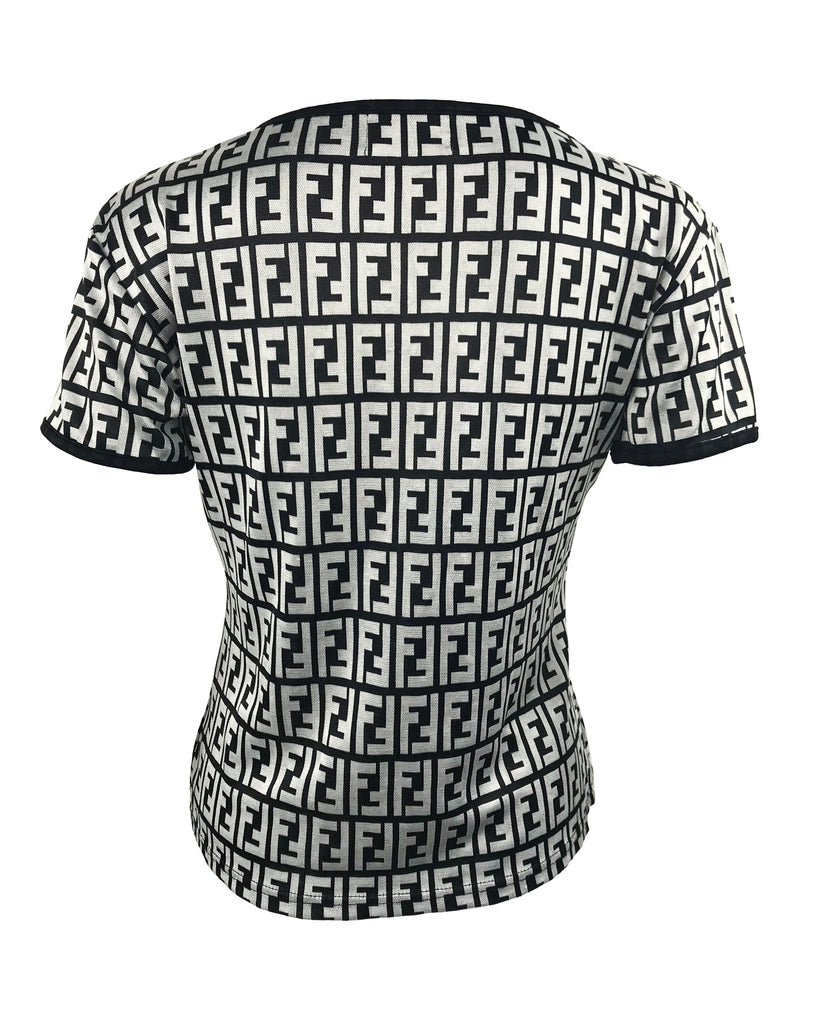 Fruit Vintage Fendi Zucca Monogram Print Black White T-shirt Top Tee
