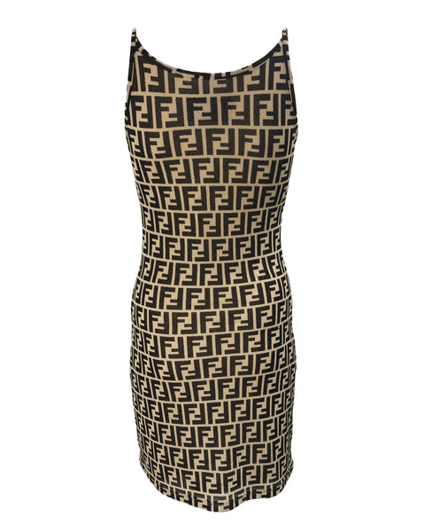 オールインワン・サロペット Fendi Midi Dress With Classic Shirt Silhouette FENDI silk shirt dress with all-over logo Brown Fendi
