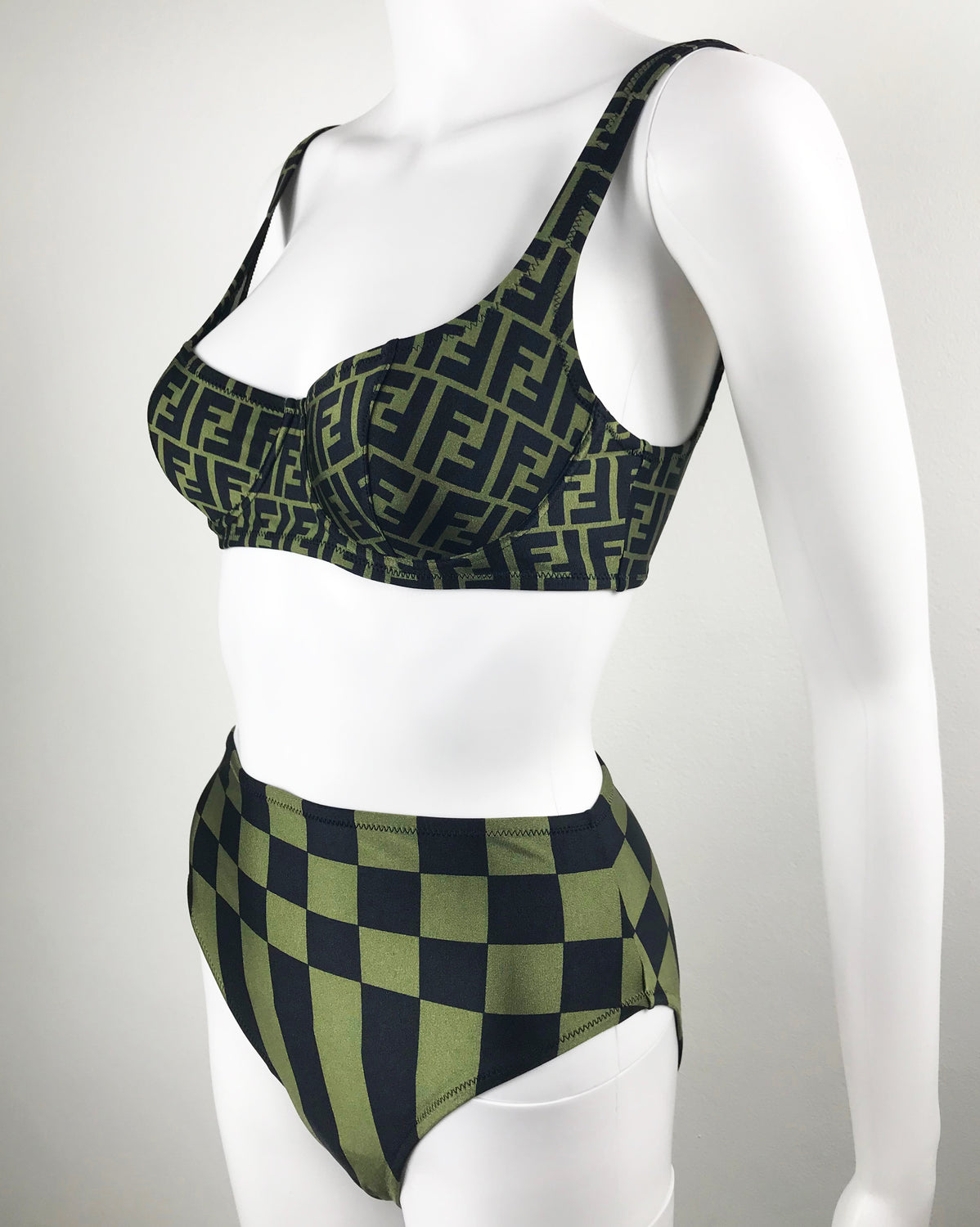Fruit Vintage Fendi Zucca Logo Monogram Print Bikini Green Two Piece Rare