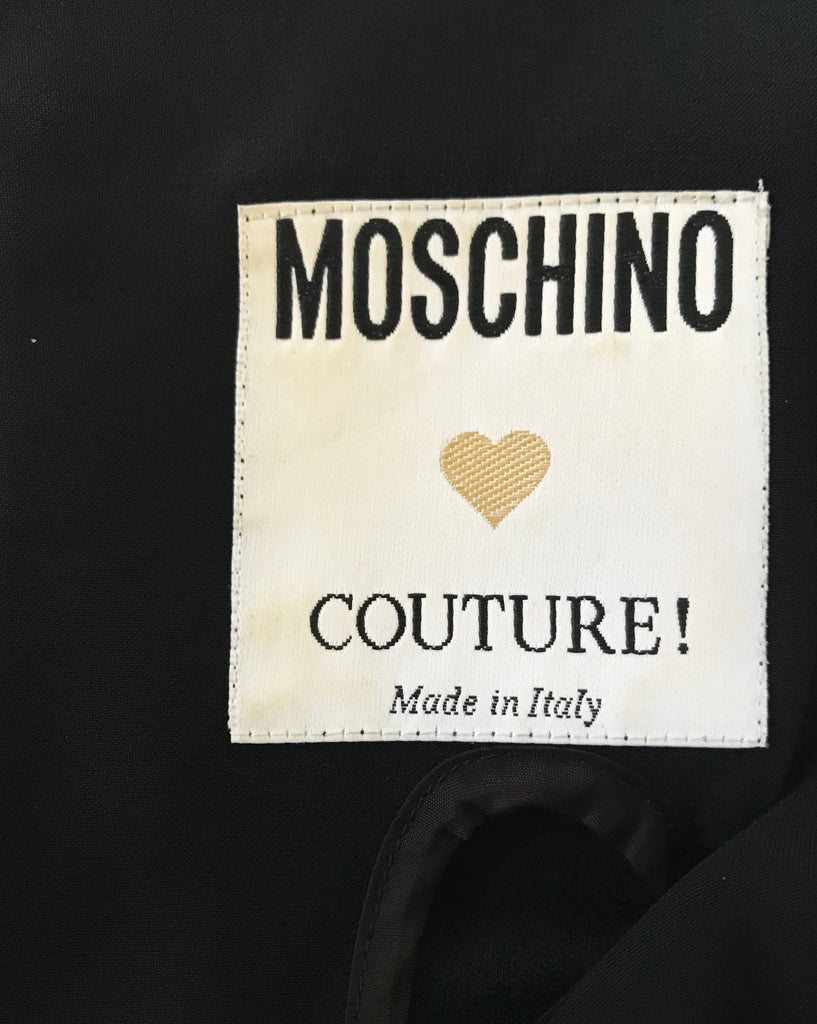 Fruit Vintage Moschino Text Slogan Dress Black Gold Embroidery