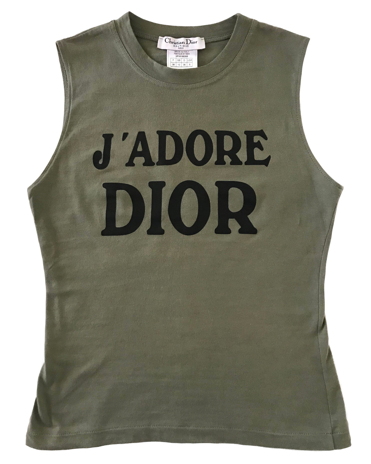Fruit Vintage Christian Dior Khaki Green Black J'adore Dior Logo Tank Top by John Galliano