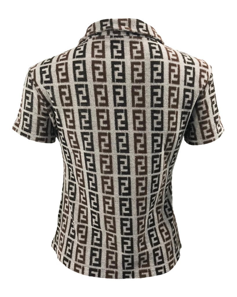 Fruit Vintage Fendi Zucca Monogram Print Velour White Polo Top Kylie Jenner