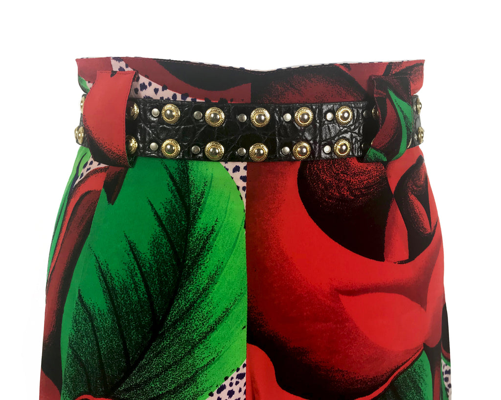 FRUIT Vintage Gianni Versace floral skorts feature a draped skirt front and classic short design at rear.