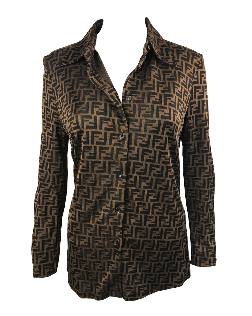 Fruit Vintage Fendi Zucca Monogram Print Brown Logo Shirt Blouse