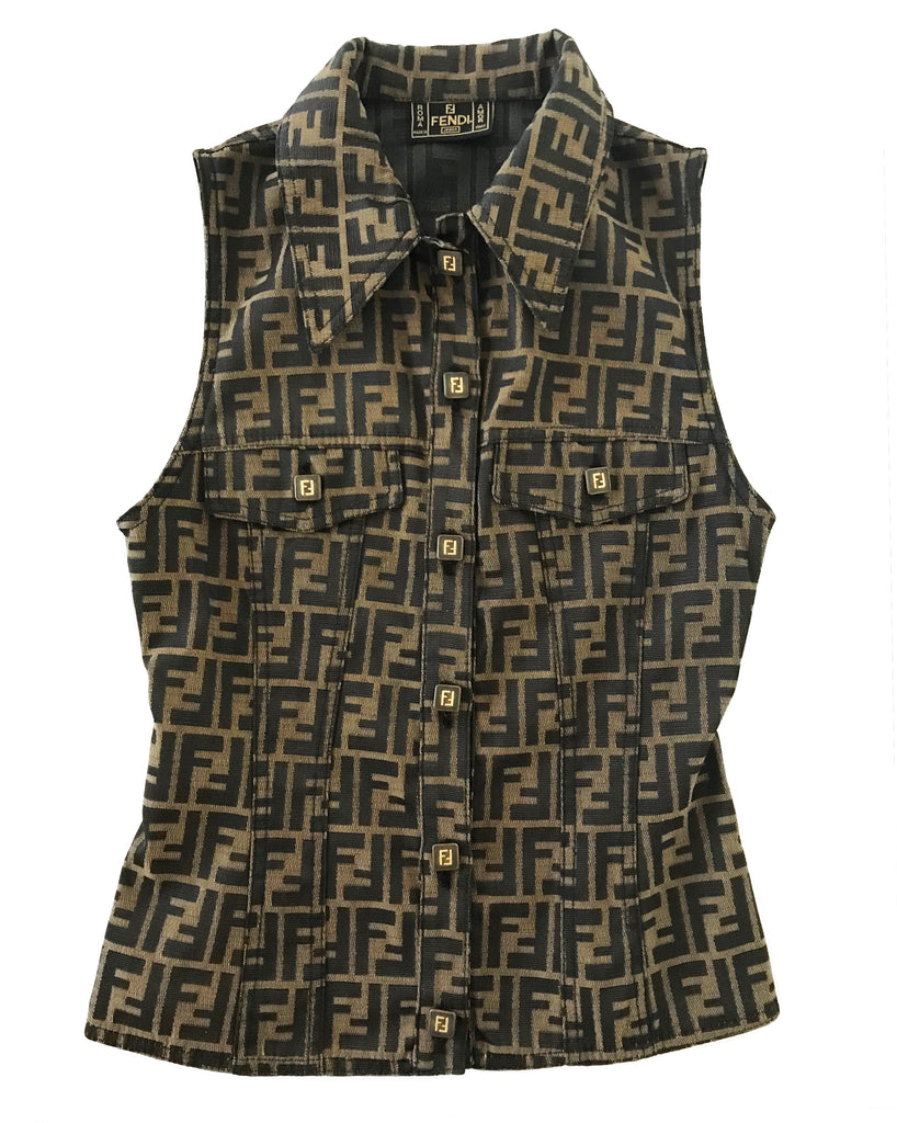 Fruit Vintage Fendi Zucca Monogram Print Jean Vest Jacket