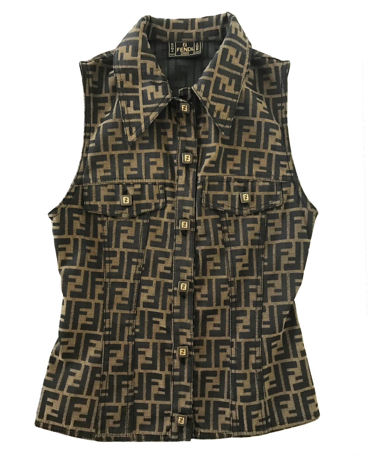 Fruit Vintage Fendi Zucca Monogram Print Jean Vest Jacket