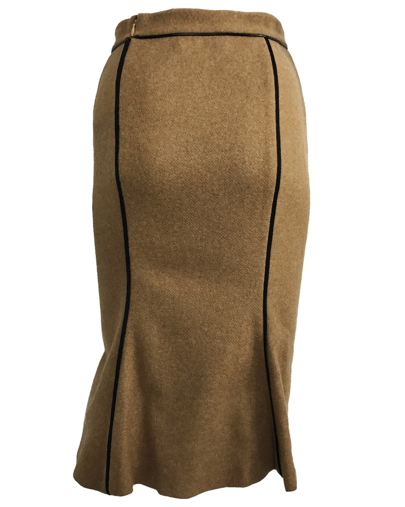 1987 SHOP Vintage Yves Saint Laurent by Tom Ford Brown wool Safari Skirt 2000s