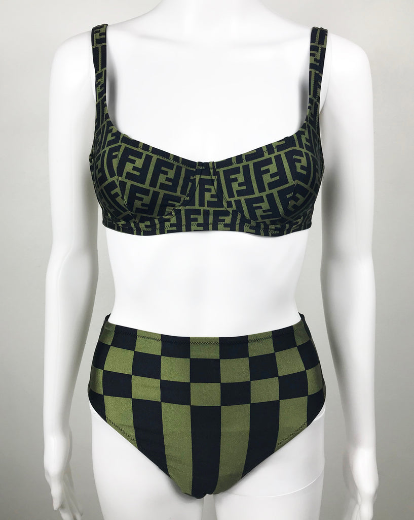 Fruit Vintage Fendi Zucca Logo Monogram Print Bikini Green Two Piece Rare