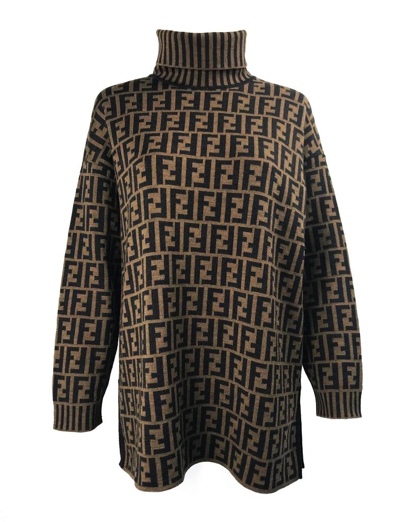 Fruit Vintage Fendi Zucca Logo Monogram Print Knit Turtleneck Sweater Jumper