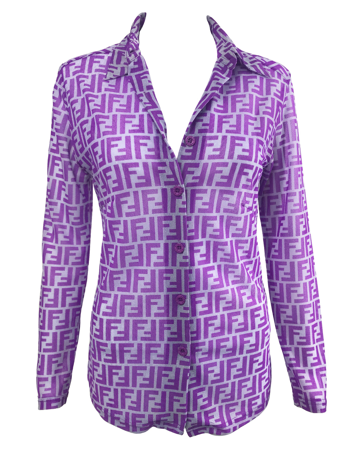 Fruit Vintage Fendi Zucca Logo Monogram Print Purple Mesh Shirt Blouse