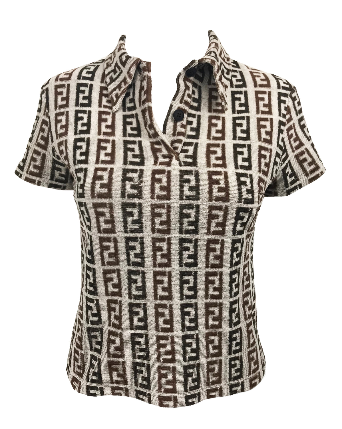 Fruit Vintage Fendi Zucca Monogram Print Velour White Polo Top Kylie Jenner