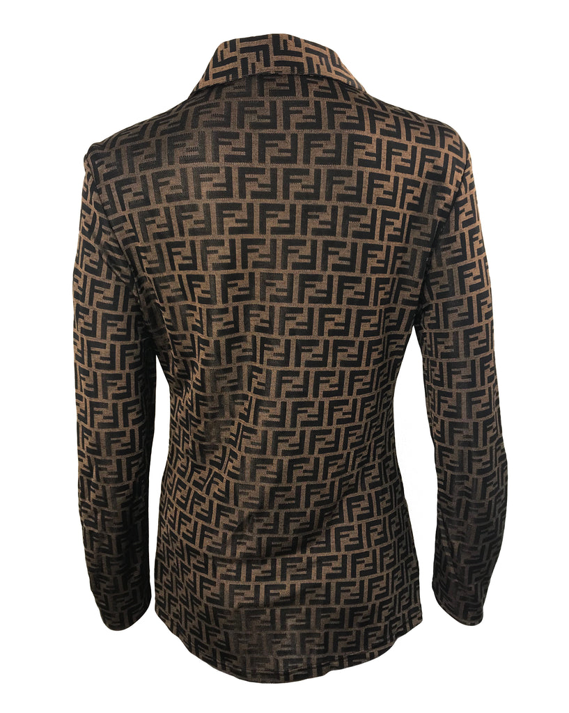 Fruit Vintage Fendi Zucca Monogram Print Brown Logo Shirt Blouse
