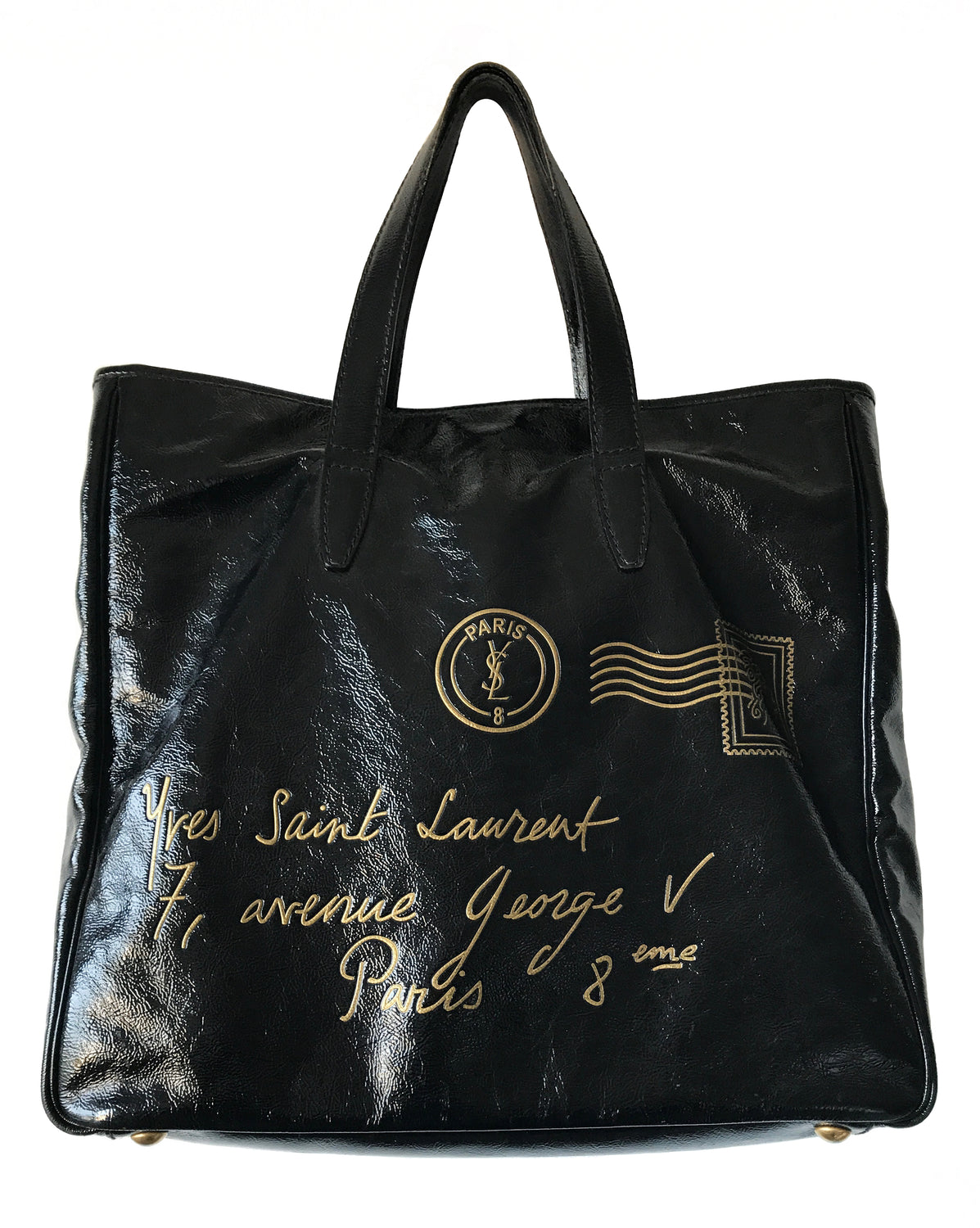 1987 SHOP Vintage Yves Saint Laurent black Patent Leather Y-Mail Tote handbag