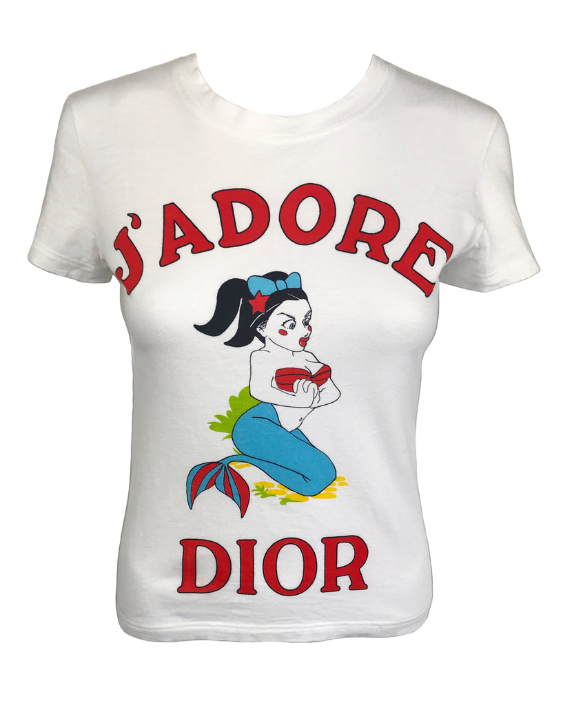 Fruit Vintage Christian Dior J'adore Dior Logo Mermaid Cartoon T-shirt by John Galliano