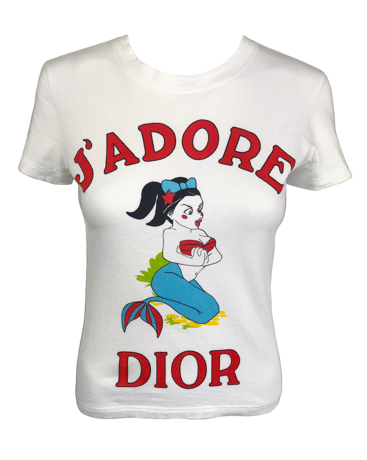 Fruit Vintage Christian Dior J'adore Dior Logo Mermaid Cartoon T-shirt by John Galliano