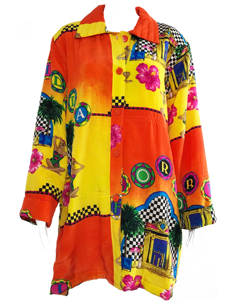 FRUIT Vintage Hawaiian Print Silk 1980s Coat graphic retro