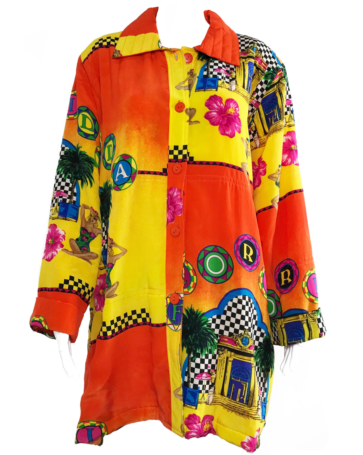 FRUIT Vintage Hawaiian Print Silk 1980s Coat graphic retro