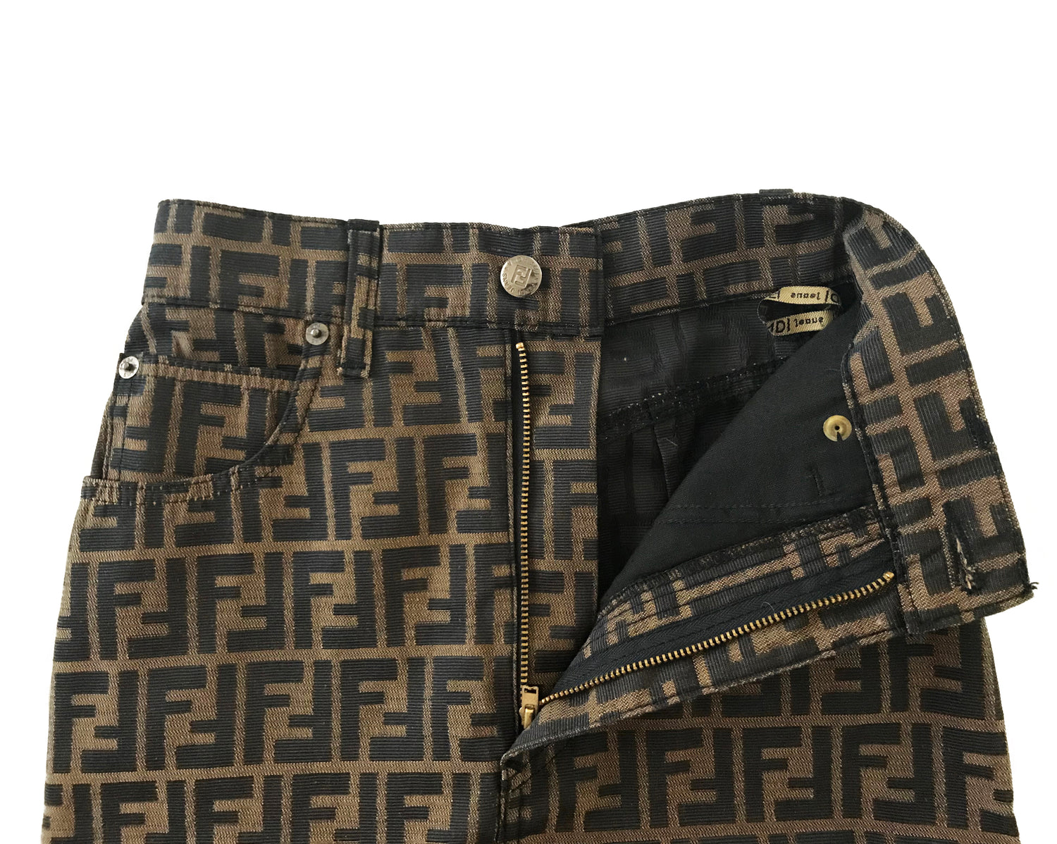 Fruit Vintage Fendi Zucca Monogram Print Logo Jean Skirt