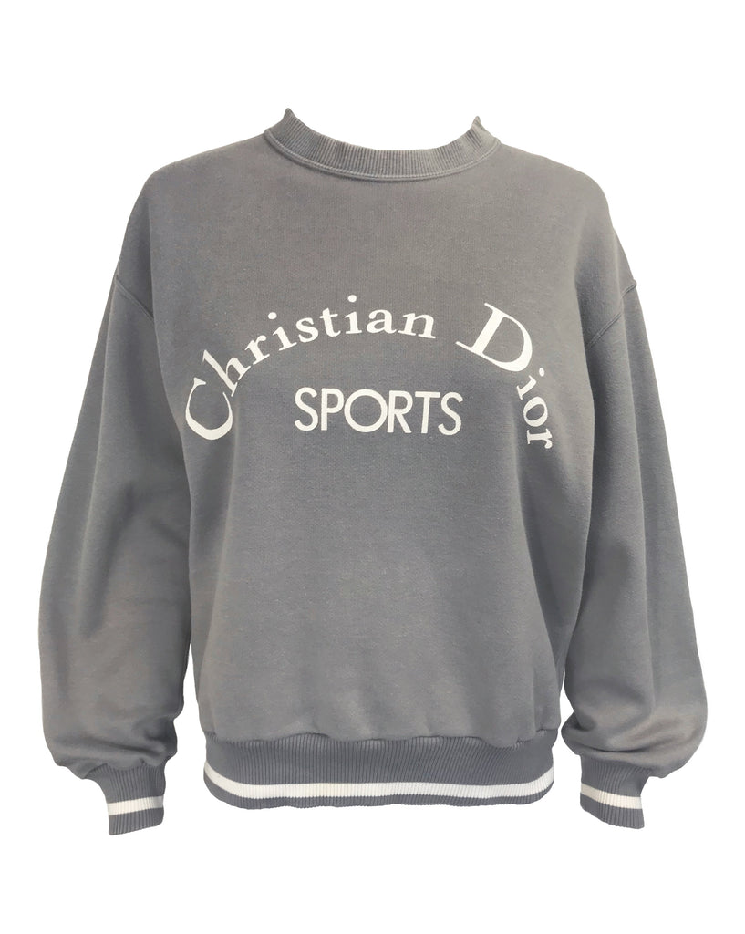 Fruit Vintage Christian Dior Sport Grey 1980s Logo sweat shirt. It features a large printed logo design at front and classic sweat shirt cut.