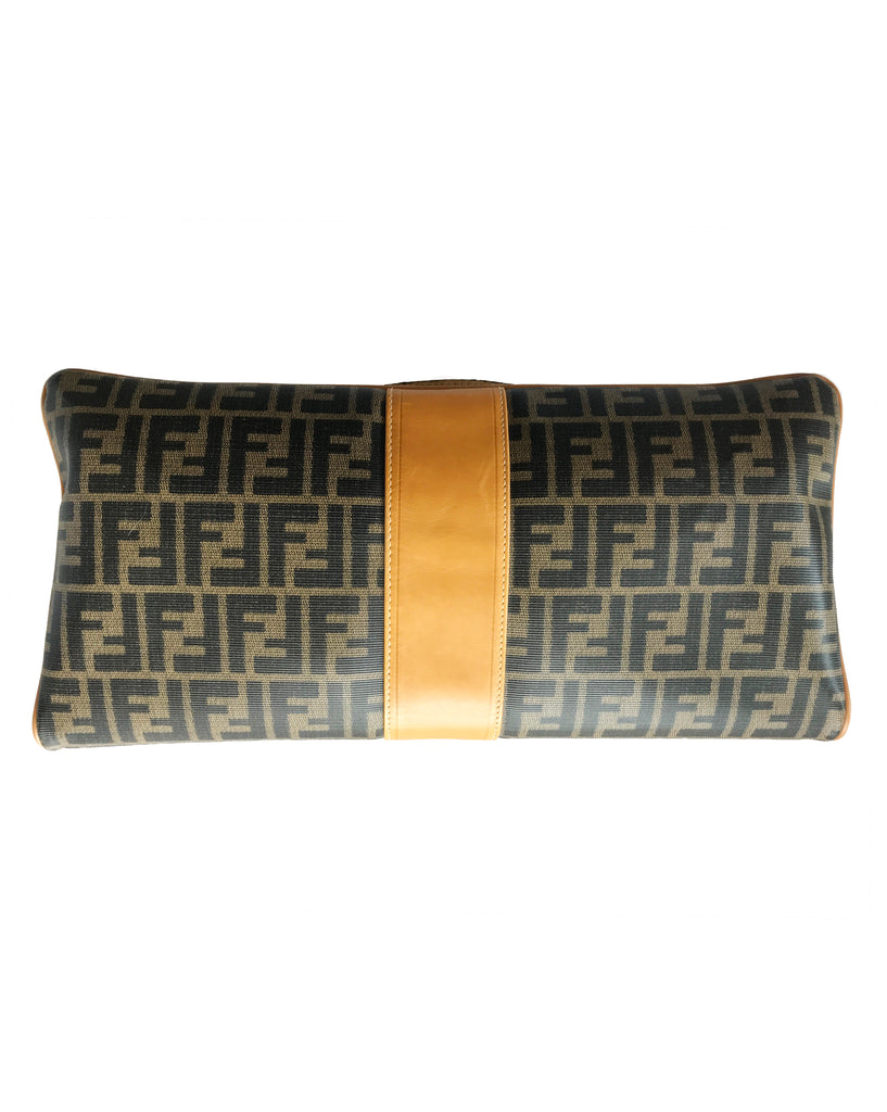Fendi 1980s Zucca Fold Over Convertible Clutch/Tote Handbag