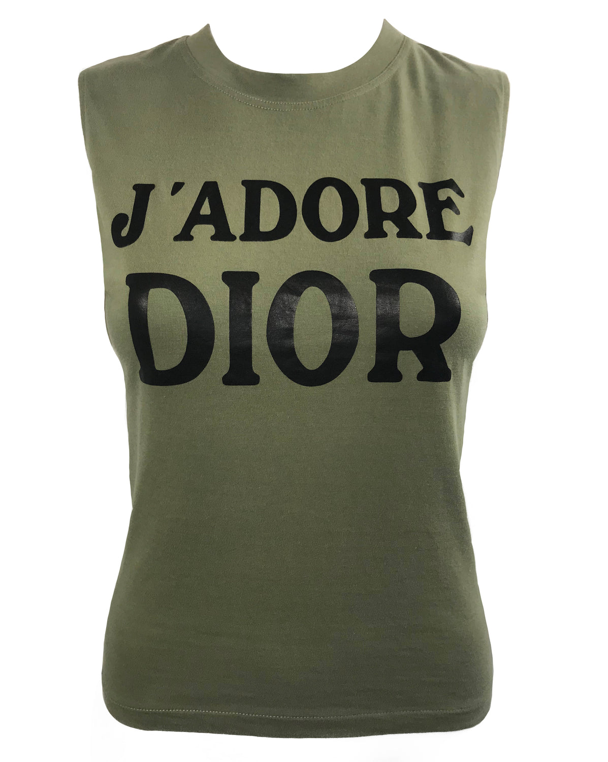 Fruit Vintage Christian Dior Khaki Green Black J'adore Dior Logo Tank Top by John Galliano