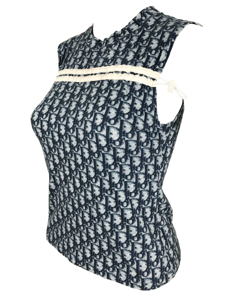 Fruit Vintage Christian Dior Navy Monogram logo trotter/oblique print tank top from the early 2000s designed by John Galliano, a Christian Dior collectors dream.