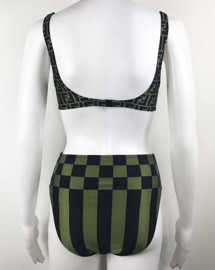 Fruit Vintage Fendi Zucca Logo Monogram Print Bikini Green Two Piece Rare