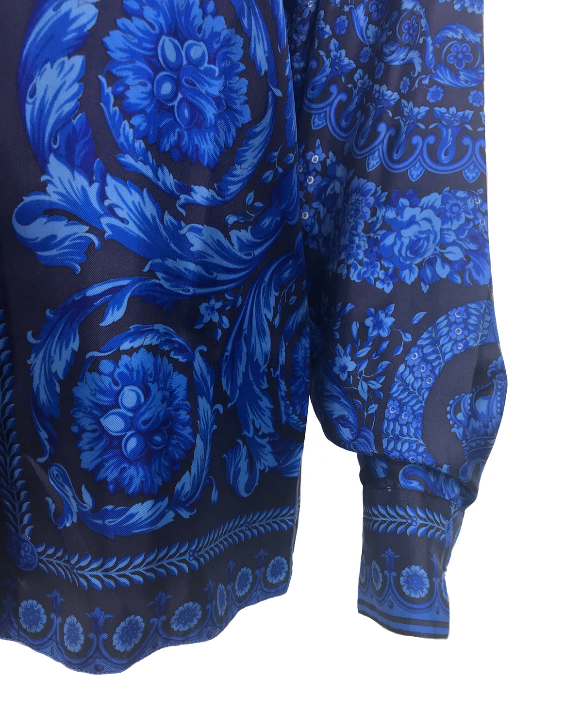Fruit Vintage Gianni Versace Blue Baroque Print Silk Shirt Blouse