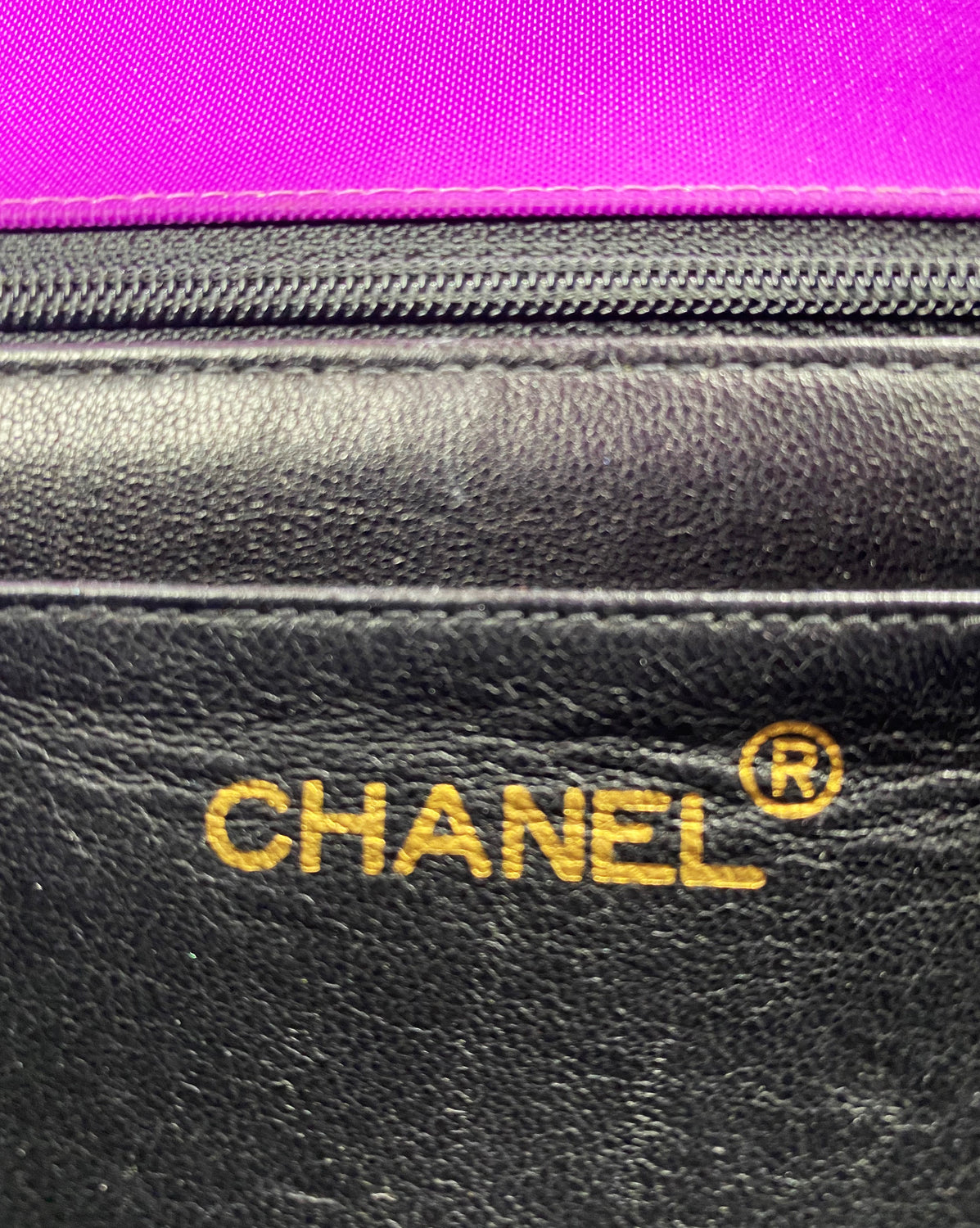 Fruit Vintage classic Chanel quilted nylon flap bag in extremely rare purple nylon, dating to 1995. Features the classic Chanel flap structure with contrast pale purple stitching and matte gold hardware.