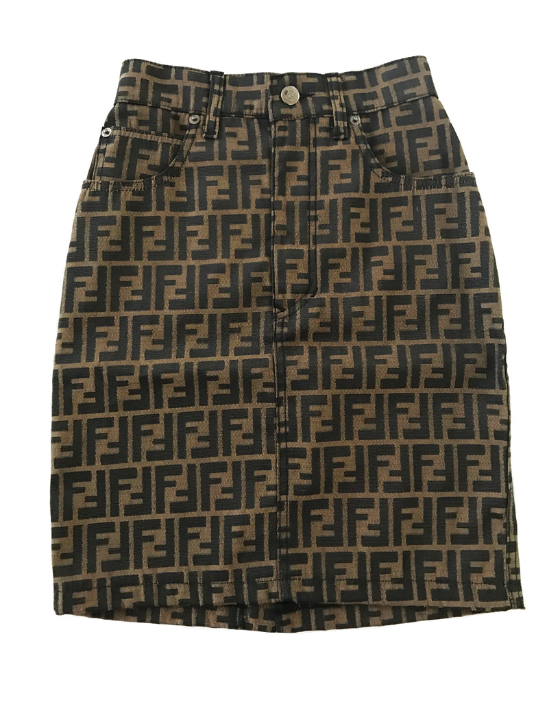 Fruit Vintage Fendi Zucca Monogram Print Logo Jean Skirt