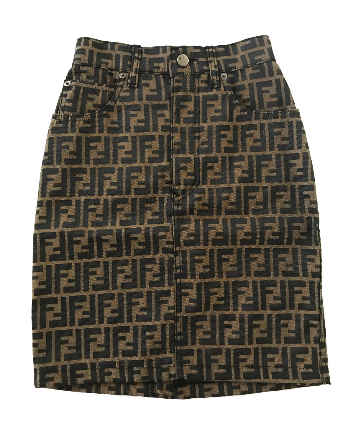 Fruit Vintage Fendi Zucca Monogram Print Logo Jean Skirt